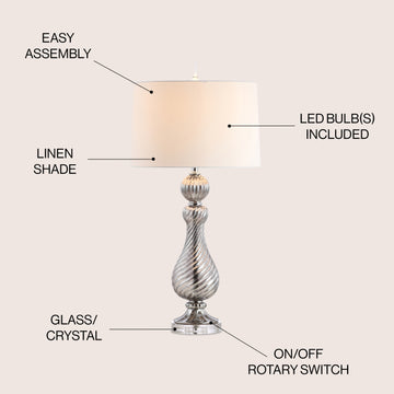 Murano 32" Swirled Crystal/Glass LED Table Lamp - JONATHAN Y